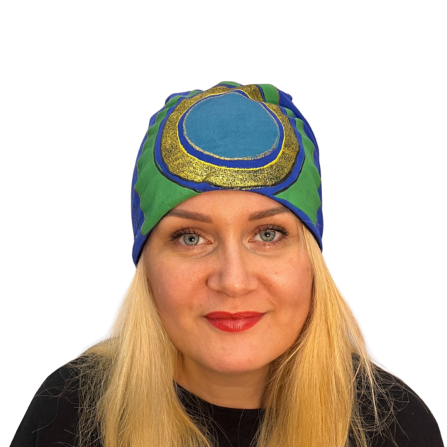 Sapka királykék-zöld arany